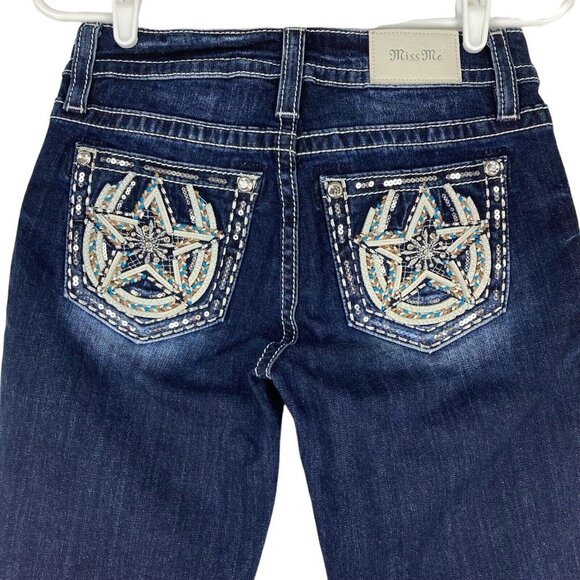 MISS ME Women's Blue Denim Ankle Jeans Sz 26 Embellished Skinny Low Rise Stretch - Picture 3 of 11